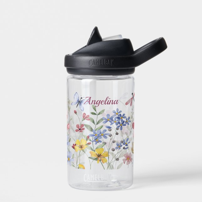 Bouteille D'eau Fleurs printanières personnalisées et papillons en (Gauche)