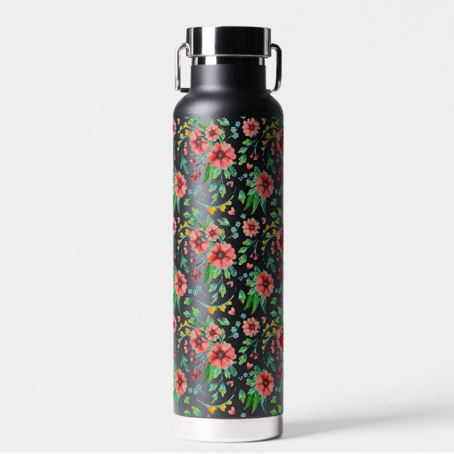 Bouteille D'eau Fleurs roses peintes à la main Motif Floral-23498 (Avant)