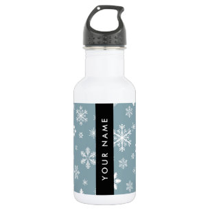 Bouteille D'eau Flocons de neige blancs, Gris, Votre nom, Personna