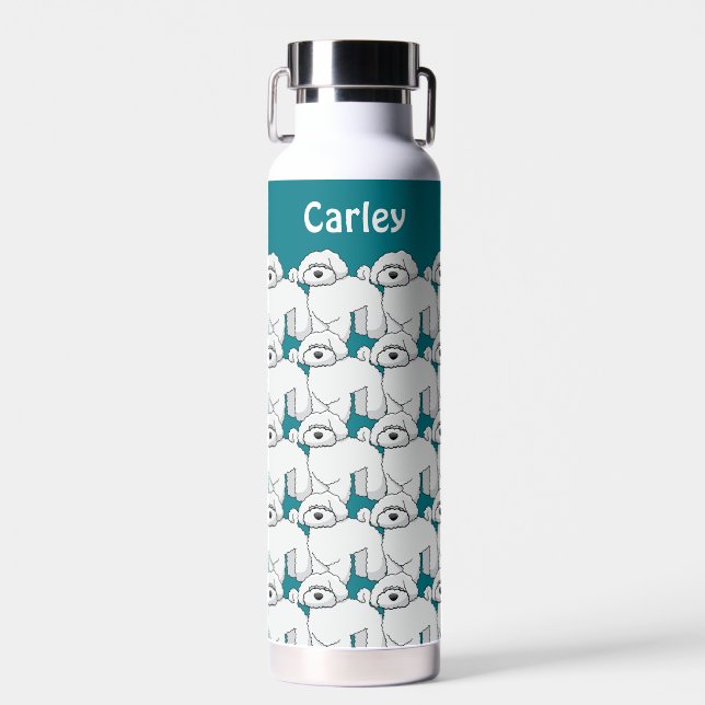 Bouteille D'eau Floofing White Motif Chiot Personnalisé (Avant)