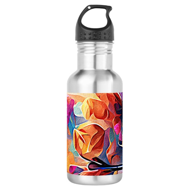 Bouteille D'eau Floral Abstract Art Orange Red Blue Flowers (Devant)