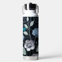 Floral hiver gelé, bleu Icy et Motif argenté R