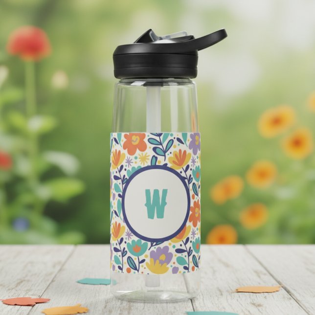 Bouteille D'eau Floral Initial Water Bottle (Funhaus floral initial water bottle)