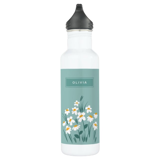 Bouteille D'eau Floral moderne marguerite bleu girly élégant éléga (Droite)