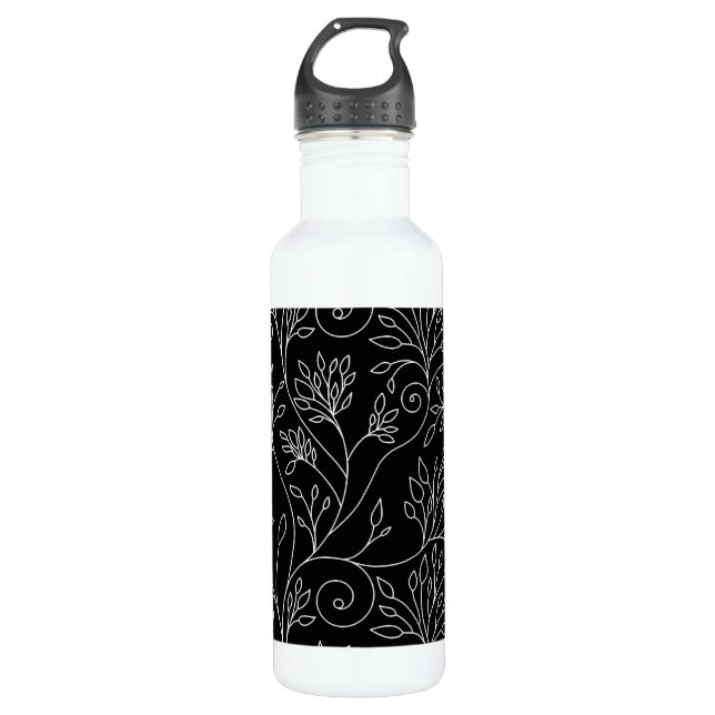 Bouteille D'eau Floral noir et blanc (Devant)