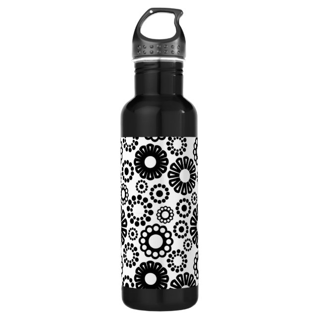 Bouteille D'eau Floral noir et blanc (Devant)