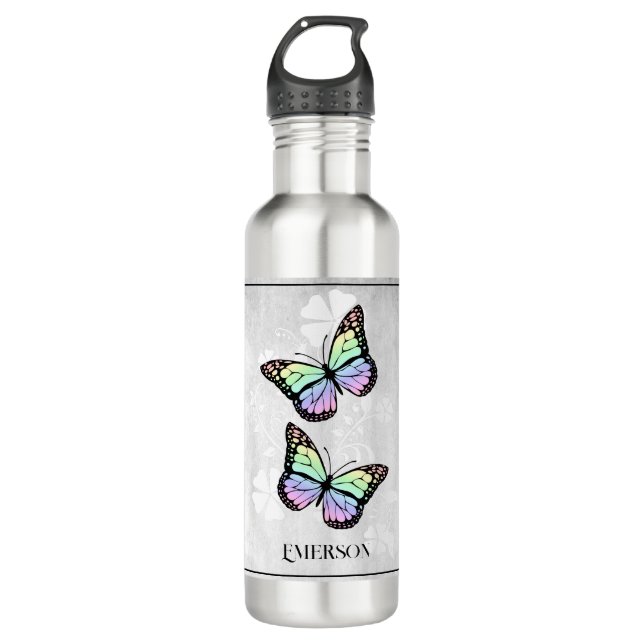 Bouteille D'eau Floral papillon arc-en-ciel personnalisé (Devant)
