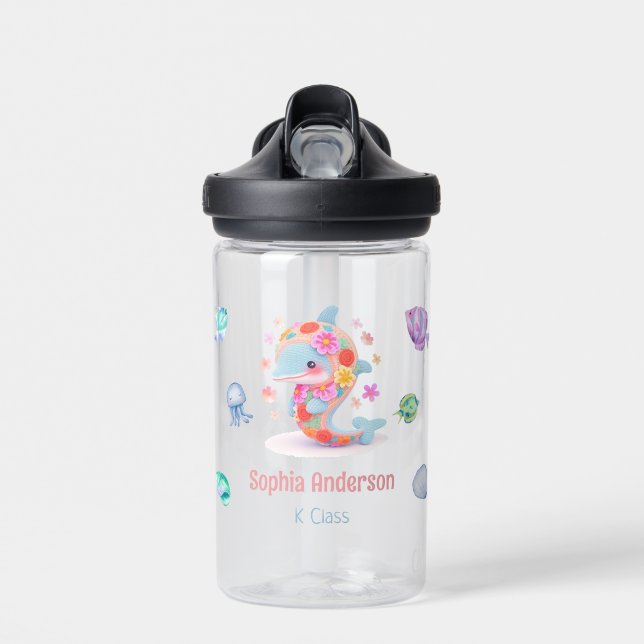 Bouteille D'eau Floral Whale Sea Thème Retour À Nom De L'École (Avant)