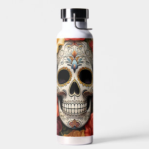 Bouteille d'eau florale crâne de sucre