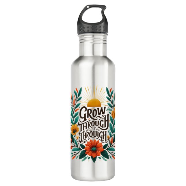 Bouteille D'eau flourishing floral quote with vines and positive  (Devant)