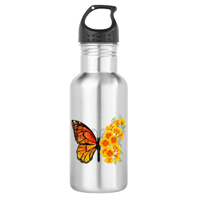 Bouteille D'eau Flower Butterfly with Yellow California Poppy (Devant)