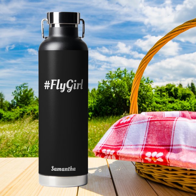 Bouteille D'eau #FlyGirl Typographie Simple, Voyage moderne person (Créateur téléchargé)