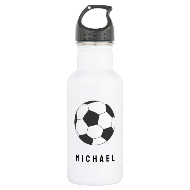 Bouteille D'eau Football de balle de soccer tendance Noir personna (Devant)