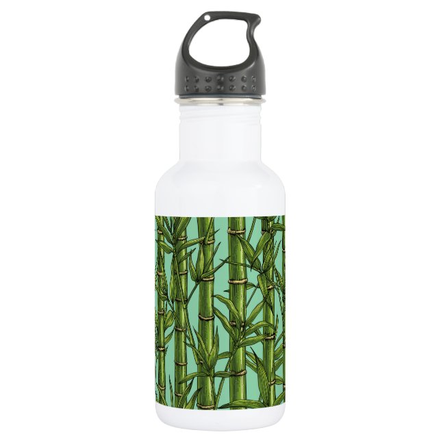 Bouteille D'eau Forêt de bambou sur bleu clair (Devant)