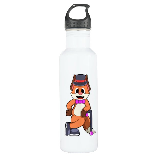 Bouteille D'eau Fox en Gentleman avec Casquette et bâton (Devant)