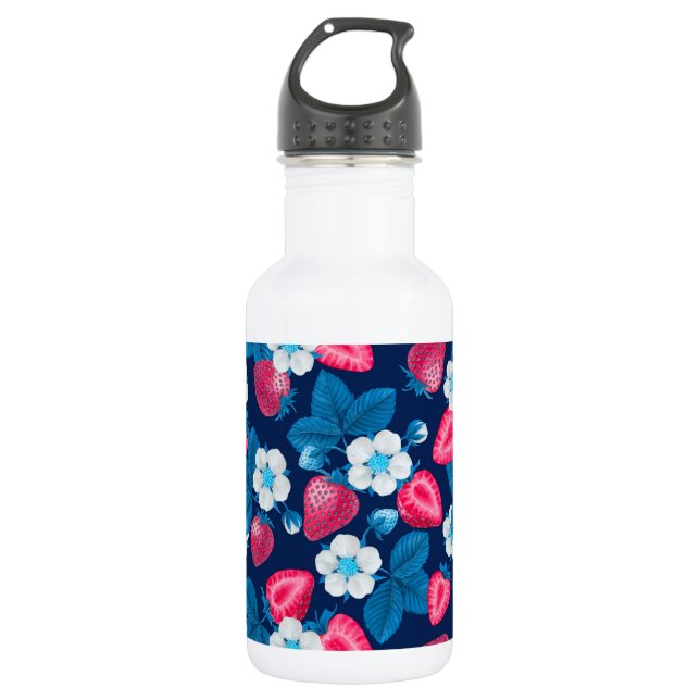 Bouteille D'eau Fraises roses sur bleu (Devant)