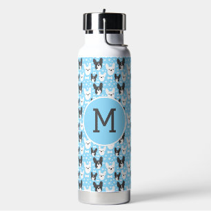 Bouteille D'eau Français Bulldogs Motif bleu Monogramme