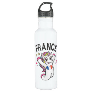 Bouteille D'eau France Fan de football Unicorne avec drapeau du co