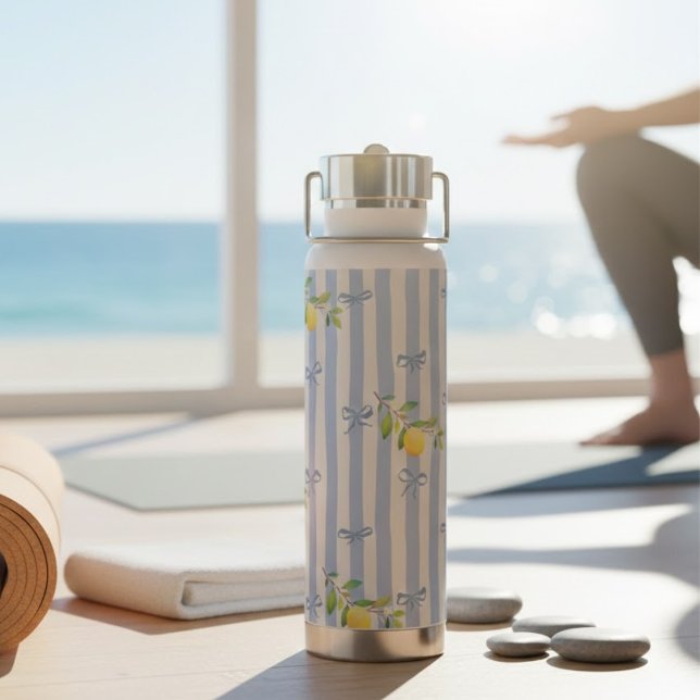 Bouteille D'eau French Country Lemon  – Blue Stripe Bow Pattern (Créateur téléchargé)