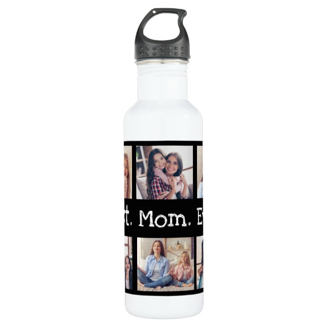 Bouteille D'eau Fun Best Mom Ever 6 Photo Collage Fun Black White (Devant)