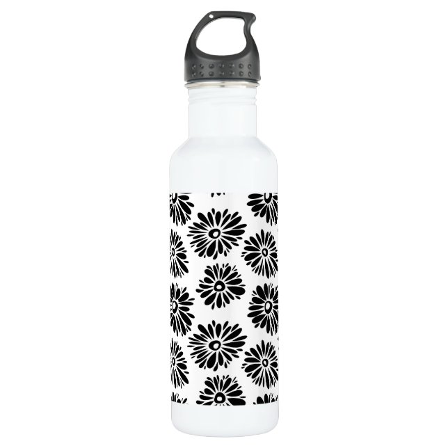 Bouteille D'eau Funky Black et blanc floral (Devant)