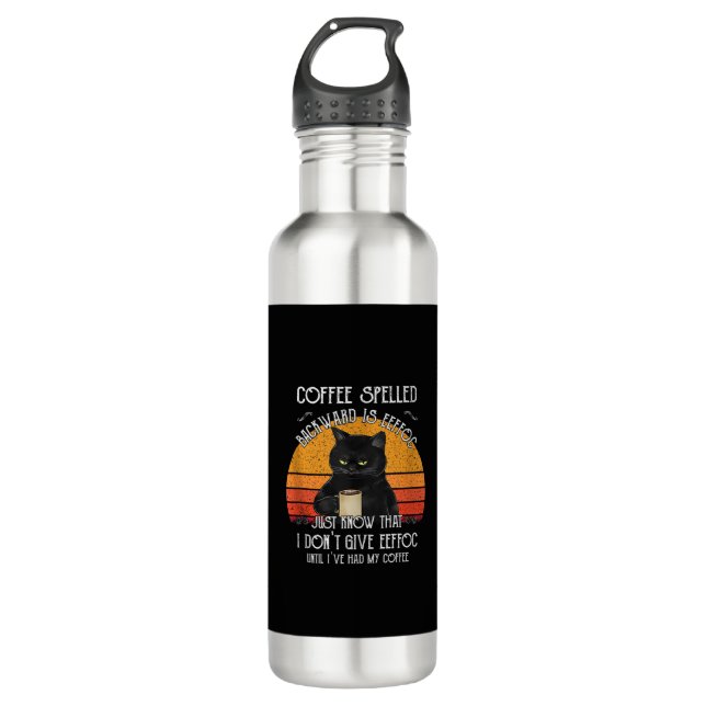 Bouteille D'eau Funny Black Cat café épelé à l'envers est eeffoc (Devant)