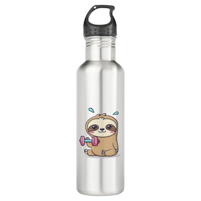 Bouteille D'eau Funny Chibi Sloth Workout  Cute Kawaii Gym Cartoon (Devant)
