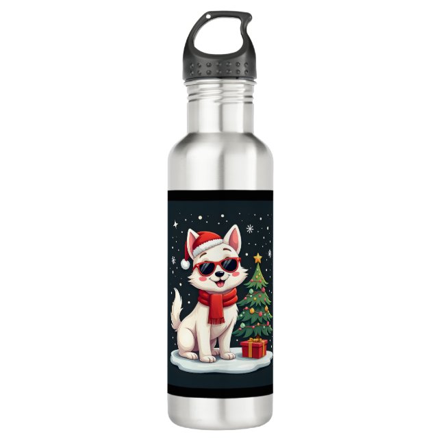 Bouteille D'eau Funny Festive Lunettes de soleil Chien avec arbre  (Devant)