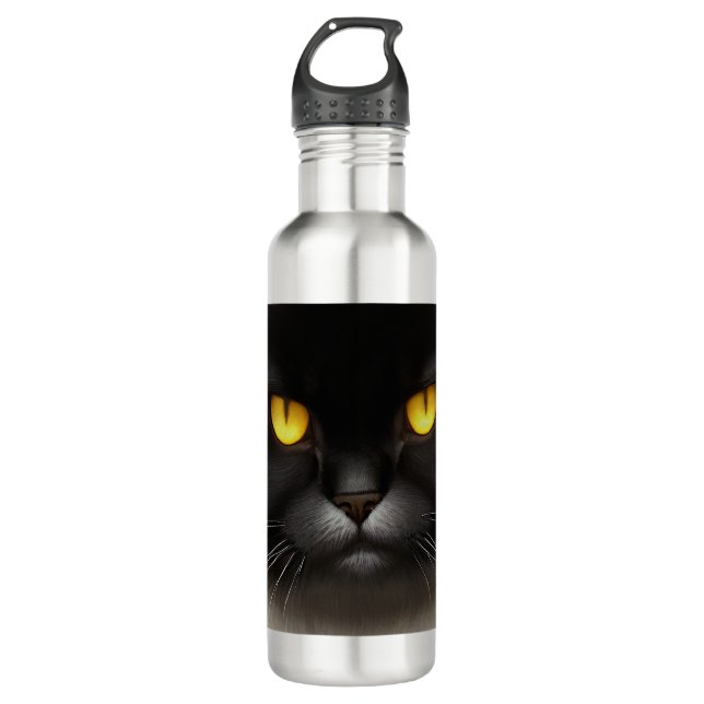 Bouteille D'eau Funny Fluffeux noir Perse noir chaton visage (Devant)