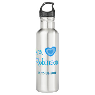 Bouteille D'eau Future mariée Mme ajouter nom date cœur bleu aquar