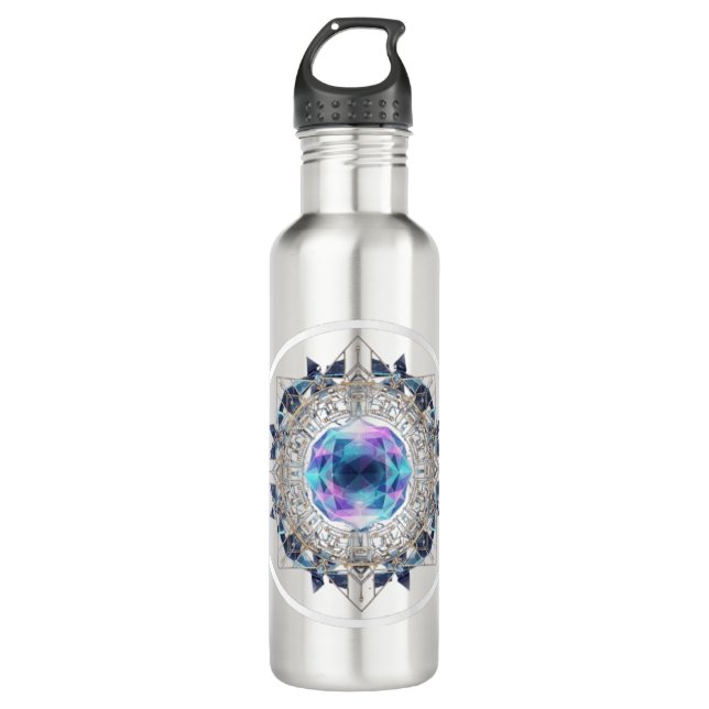 Bouteille D'eau Futuristic Crystal Mandala – Geometric Tech Art (Devant)