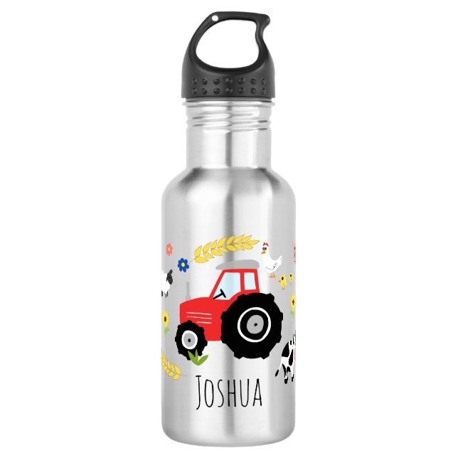Bouteille D'eau Garçons adorable ferme tracteur et nom (Devant)