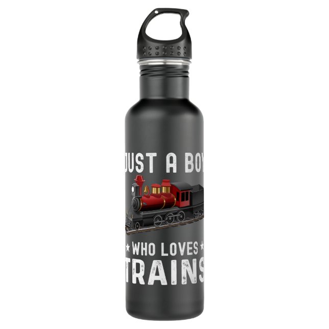 Bouteille D'eau Garçons Drôle Juste Un Garçon Qui Aime Trains Ce G (Devant)