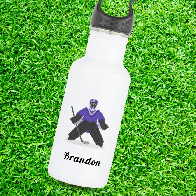 Bouteille D'eau Garçons Joueur de hockey sur glace violet et nom S (Créateur téléchargé)