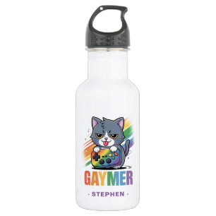 Bouteille D'eau Gaymer - Rainbow Gaming Cat avec console LGBTQ 2