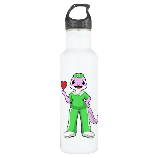 Bouteille D'eau Geko comme infirmière avec coeur (Devant)