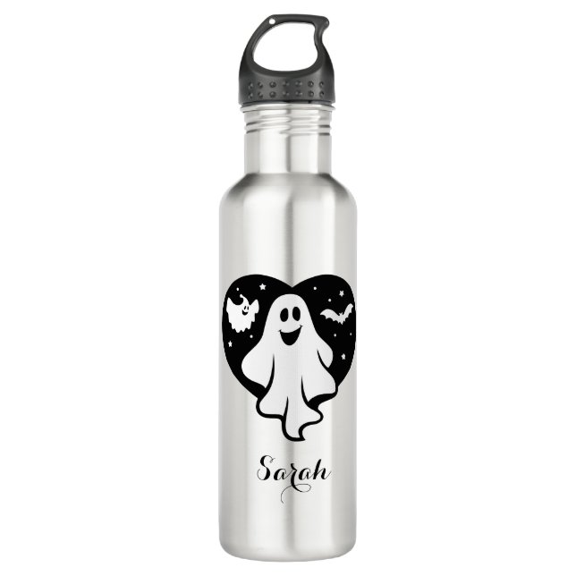 Bouteille D'eau Ghost Halloween mignon Avec Coeur Et Chat (Devant)