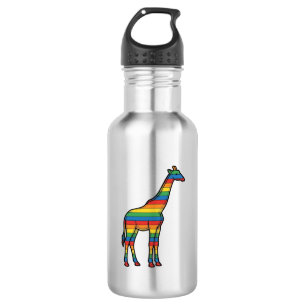 Bouteille D'eau Girafe Arc-en-Ciel Gravure Vintage Design Vectorie