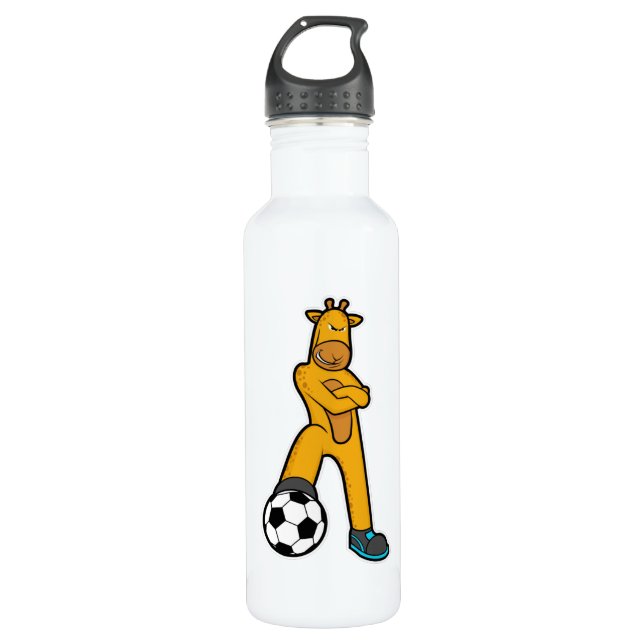 Bouteille D'eau Giraffe au Sport avec balle de football (Devant)