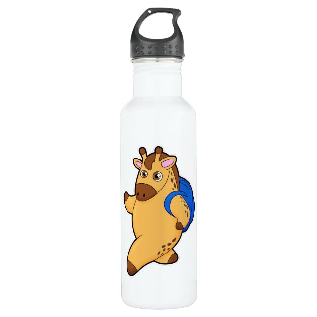 Bouteille D'eau Giraffe en tant qu'étudiant avec sac à dos (Devant)