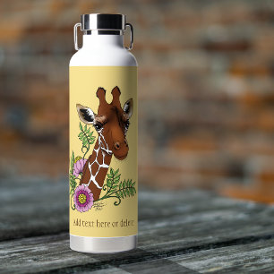 Bouteille D'eau Giraffe Fleurs de Portrait Jaunes