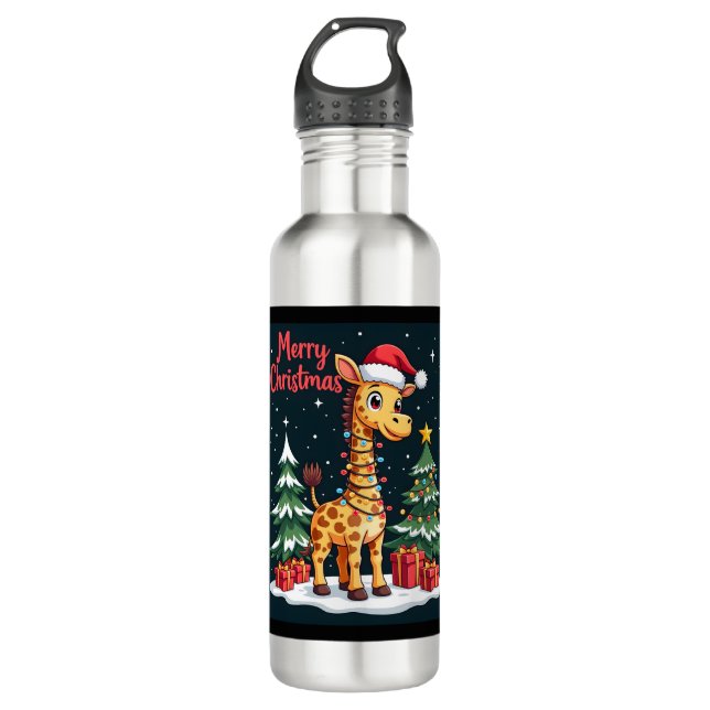 Bouteille D'eau Giraffe Joyeux sapin de Noël Éclairage Père Noël G (Devant)