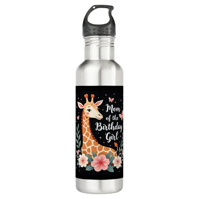 Bouteille D'eau Giraffe Maman de l'Anniversaire fille jumelée fami (Devant)