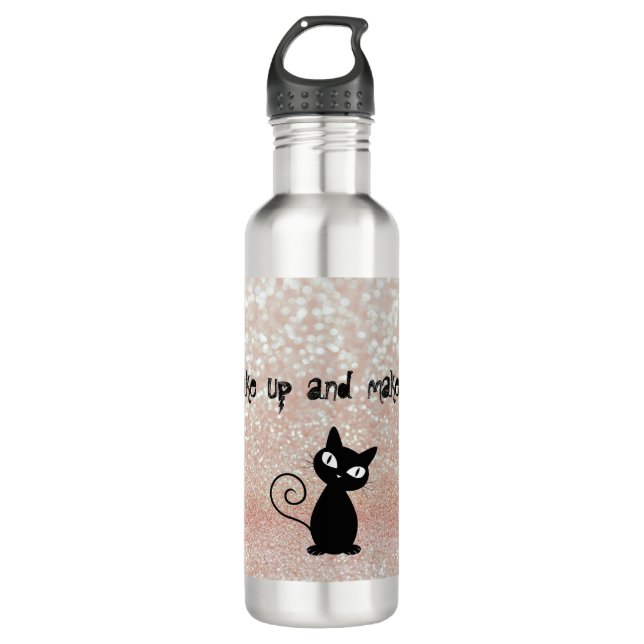 Bouteille D'eau Glitterie Whimsical Black Cat-Réveillez-vous et ma (Devant)