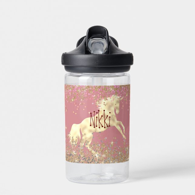 Bouteille D'eau Glittery Gold Unicorn (Avant)