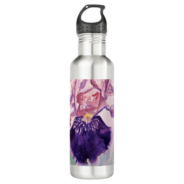Bouteille D'eau Glorioues Purple Iris Aquarelle Peinture (Devant)