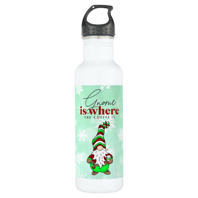 Bouteille D'eau Gnome est l'endroit où se trouve le café | Noël mi (Devant)