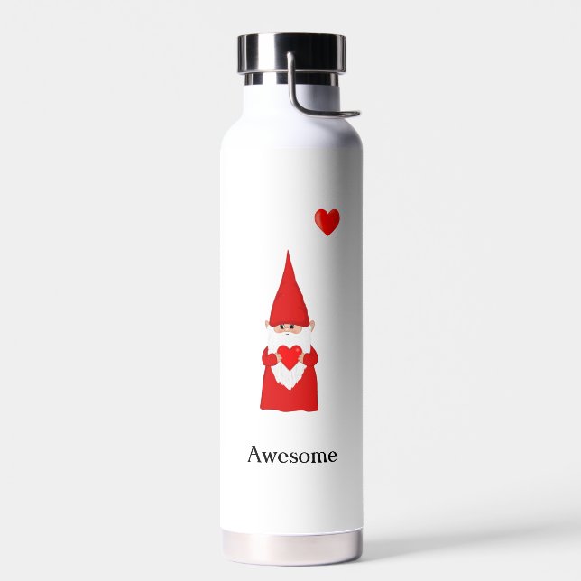 Bouteille D'eau Gnome magique mignonne avec coeur sur blanc (Gauche)