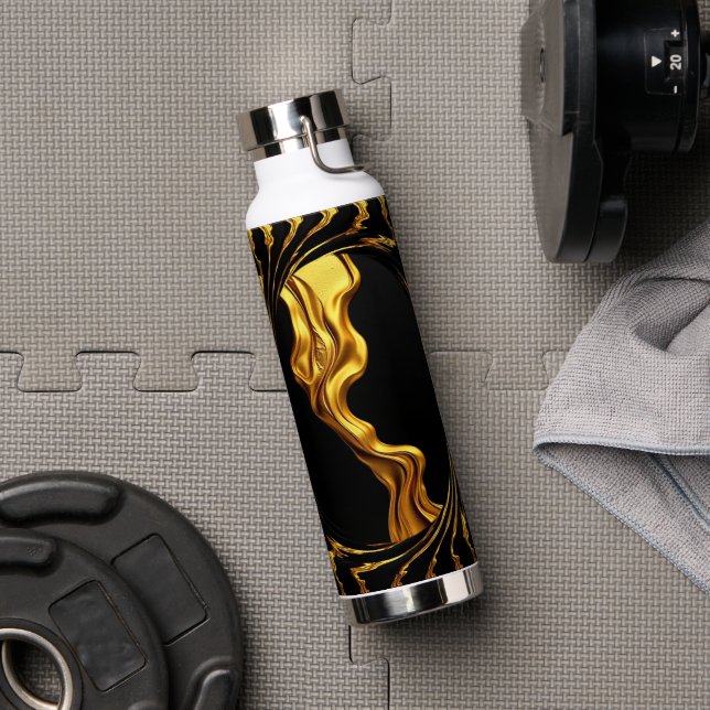 Bouteille D'eau Gold Black Monochrome Achempo Opulent Swirl Liquid (Salle de sport (pivotée))