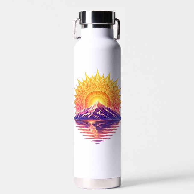 Bouteille D'eau Golden Boho Mandala Sun Mountain Sunset Reflection (Avant)